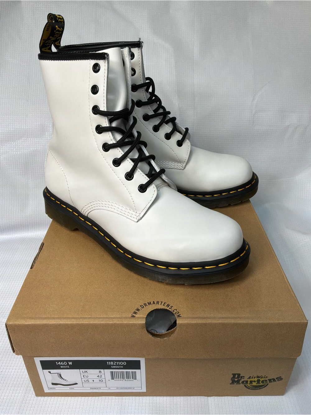 Dr. Martens 1460 White Smooth Leather Combat Boots - Women's Size 10